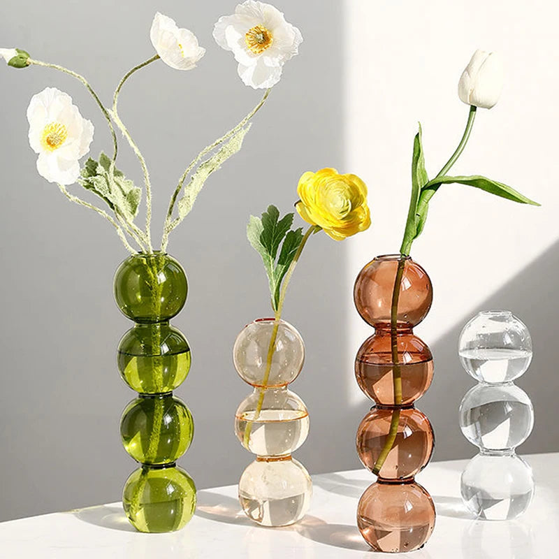 New Nordic Glass Bubble Vase INS Flower Arrangement Modern Creative Spherical Flower Vases Home Decoration Birthday Gift Pots